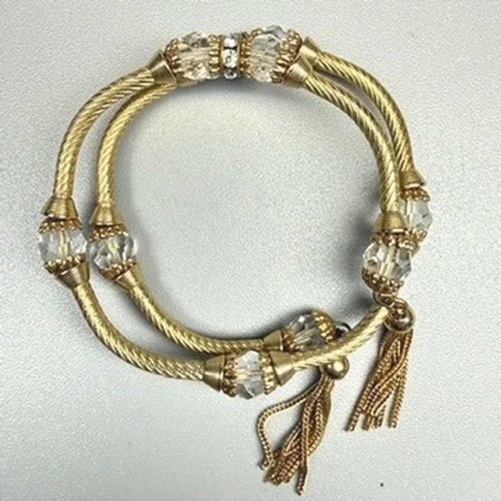Vintage Tassel Cable Bypass Bracelet Gold Tone 1990s Classy Chic 6